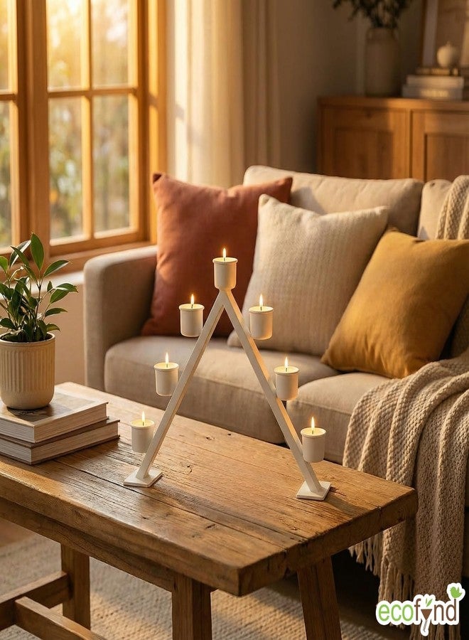 ecofynd Metal A-Frame Shape Multi-Candle Holder, (Pack of 1, White), Tapered Candle Stick Stand for Festival Gift, Decor, Dining Table Decoration, Home, Office (CH004) - Image 5